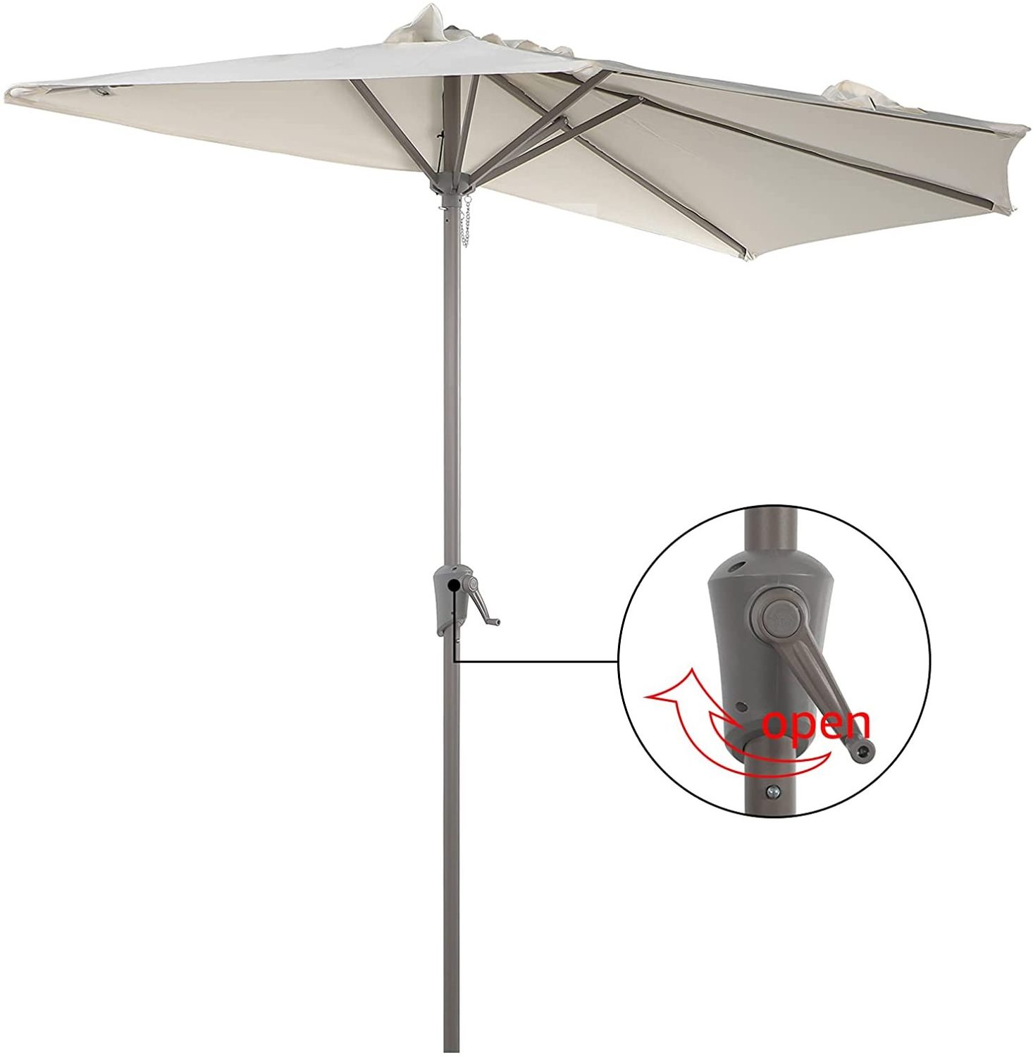 Half Round Patio Outdoor Umbrella with Crank for Deck Balcony Garden or Terrace Shade Cream White