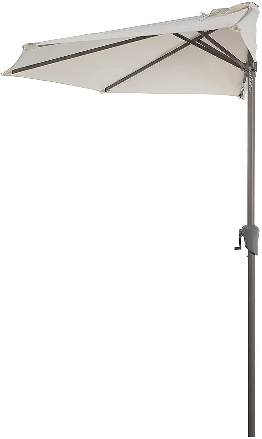 Half Round Patio Outdoor Umbrella with Crank for Deck Balcony Garden or Terrace Shade Cream White