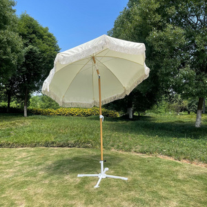 Custom Luxury Portable 8 Feet Parasol, Vintage Boho Wooden Pole Canvas Tassels The Premium Beach Umbrella Lauren'S Pink Stripe