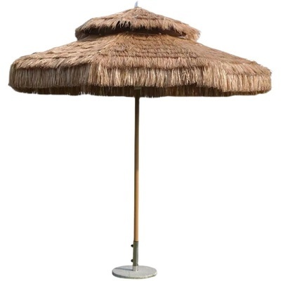 Lotus Luxury Custom High Quality Parasol Canopy Double Layer Straw Thatch Raffia Palm Beach Umbrellas with Tilt