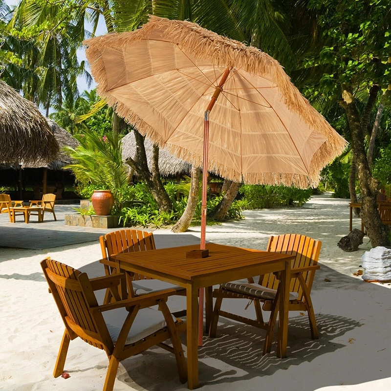 6.5 ft Portable Thatched Tiki Beach Umbrella Adjustable Tilt Sturdy Frame Premium Polyester Fabric Poolside Backyard Umbrellas