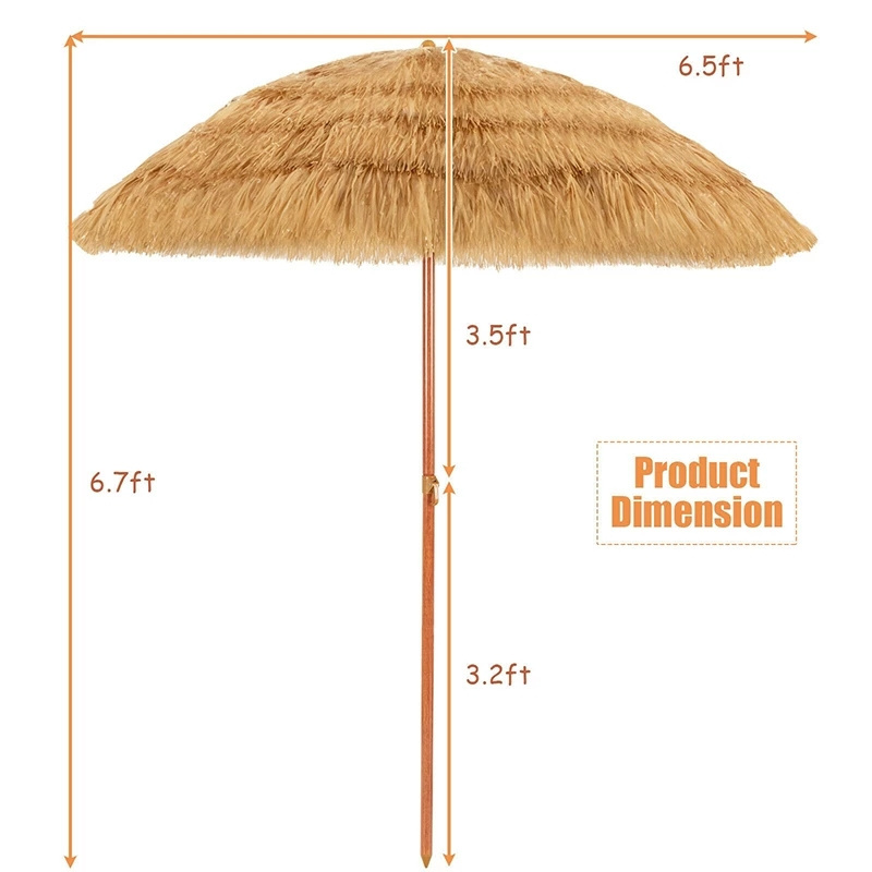 6.5 ft Portable Thatched Tiki Beach Umbrella Adjustable Tilt Sturdy Frame Premium Polyester Fabric Poolside Backyard Umbrellas