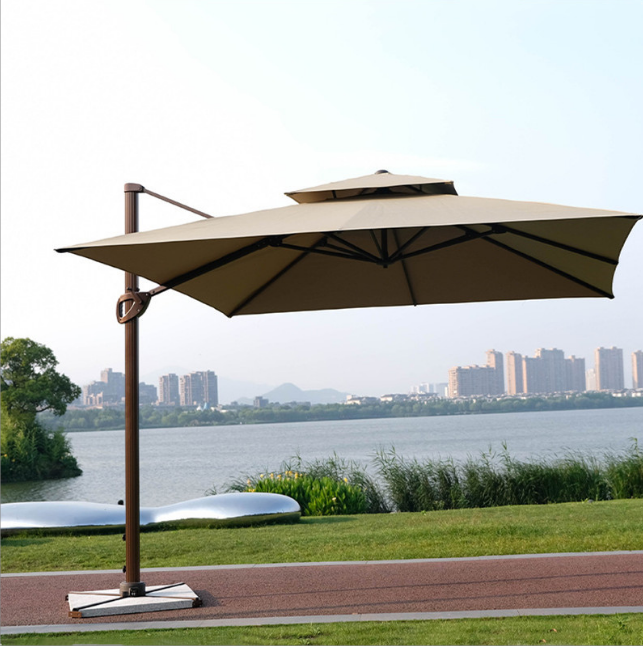 Lotus Double Top Square Patio Umbrella Offset Cantilever Outdoor Market Umbrella in Garden