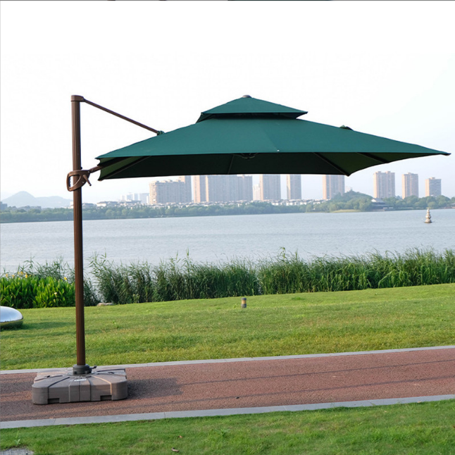 Lotus Double Top Square Patio Umbrella Offset Cantilever Outdoor Market Umbrella in Garden