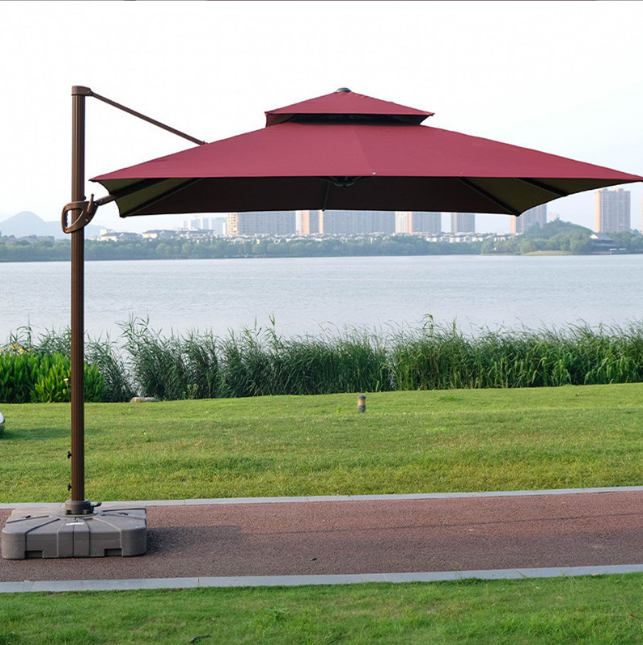 Lotus Double Top Square Patio Umbrella Offset Cantilever Outdoor Market Umbrella in Garden