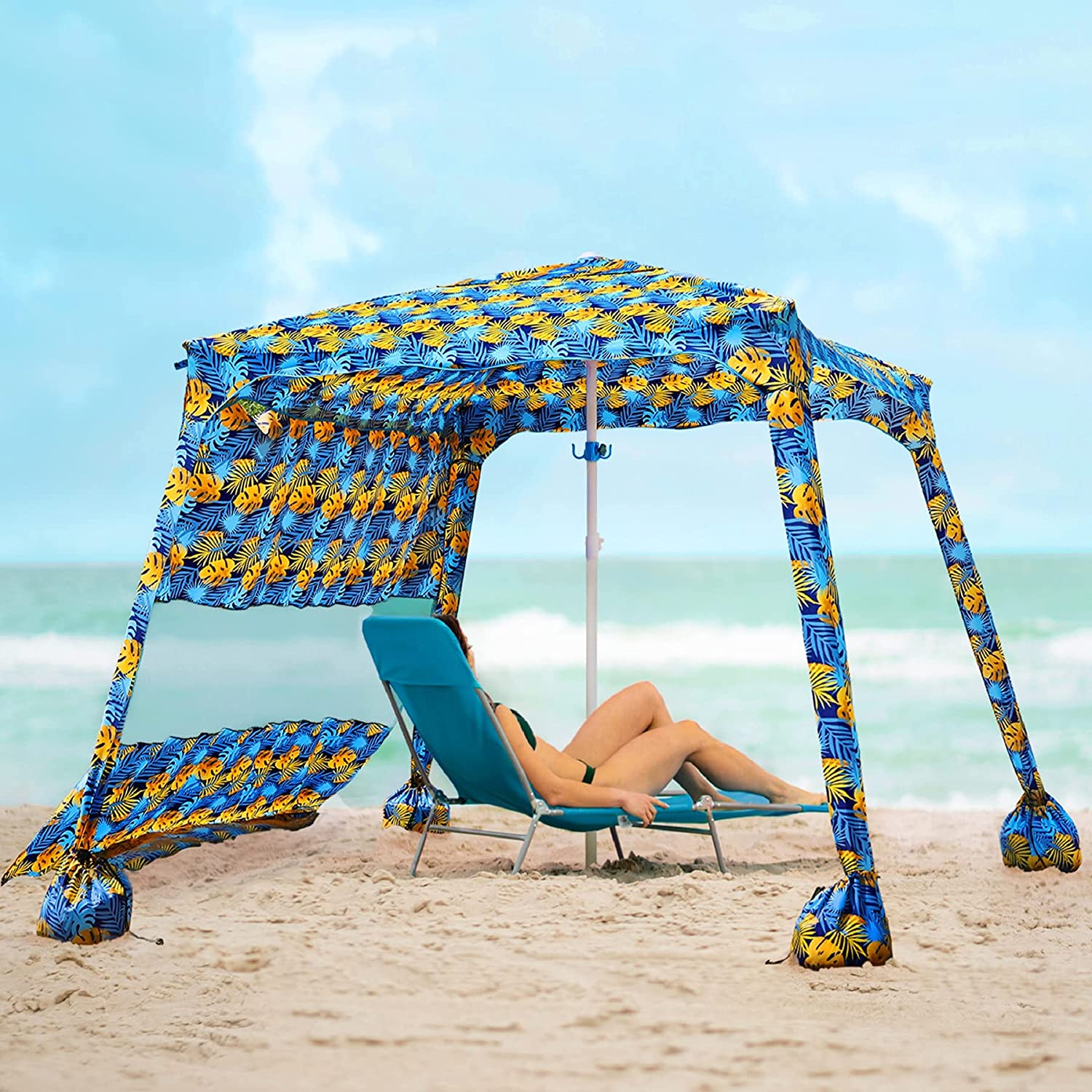 LOTUS High Quality Sun Cabana Portable Windproof Pop Up Outdoor Cool Square Beach Umbrella Cabana Tent in Beach