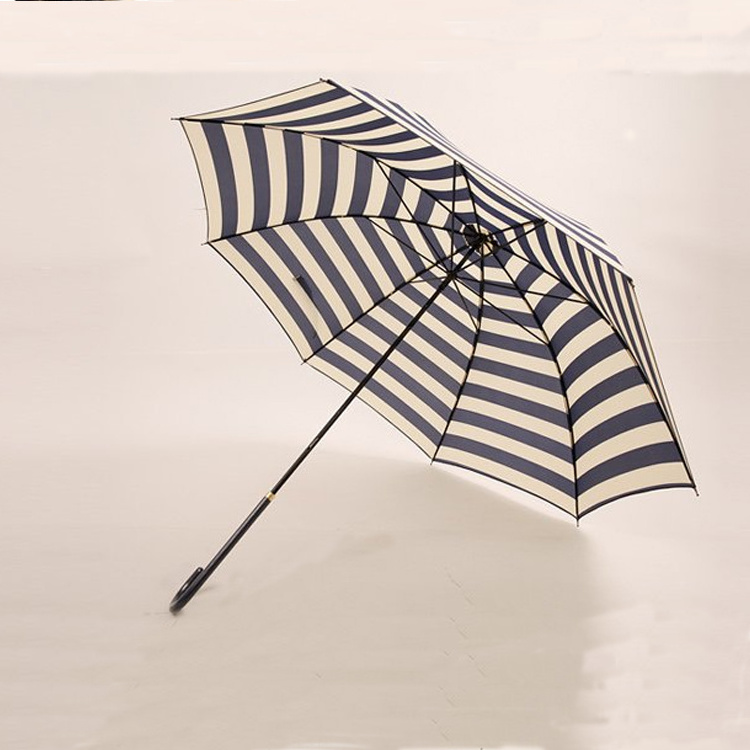 LOTUS Cheap Price Leather Handle Straight Golf Umbrella Blue and White Stripe Umbrella with Logo