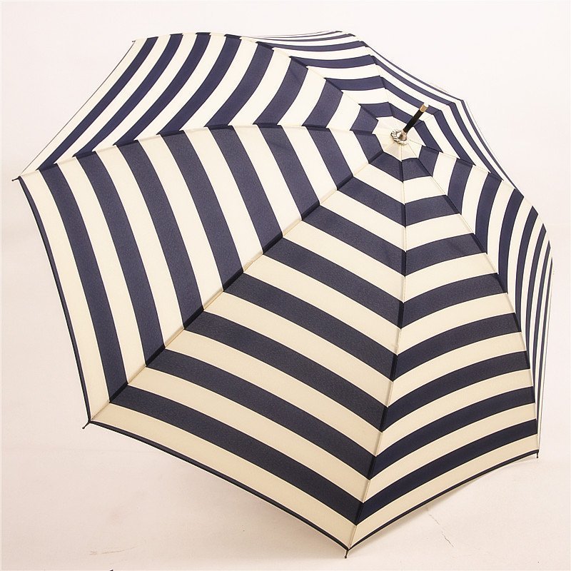 LOTUS Cheap Price Leather Handle Straight Golf Umbrella Blue and White Stripe Umbrella with Logo