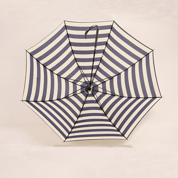 LOTUS Cheap Price Leather Handle Straight Golf Umbrella Blue and White Stripe Umbrella with Logo