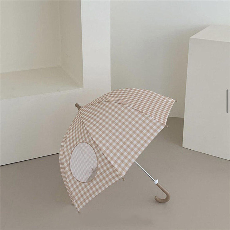 LOTUS Cheap High Quality Cute Plaid plastic handle manual open straight umbrella for Children