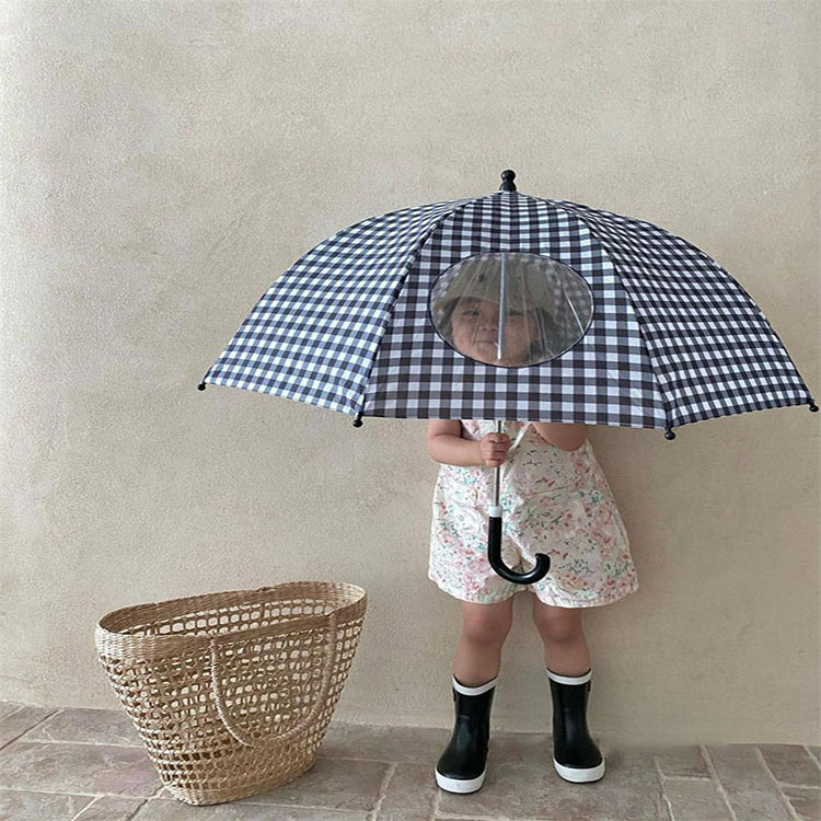 LOTUS Cheap High Quality Cute Plaid plastic handle manual open straight umbrella for Children