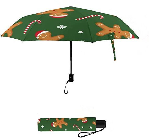 LOTUS Custom 8 Ribs Gingerbread Man Automatic Compact Portable Folding Umbrellas for Christmas