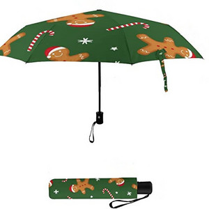 LOTUS Custom 8 Ribs Gingerbread Man Automatic Compact Portable Folding Umbrellas for Christmas