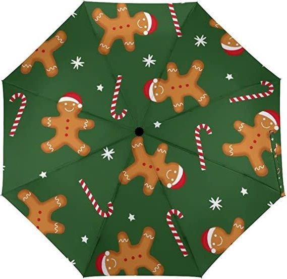 LOTUS Custom 8 Ribs Gingerbread Man Automatic Compact Portable Folding Umbrellas for Christmas