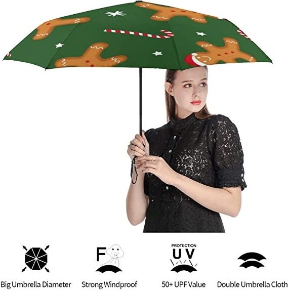 LOTUS Custom 8 Ribs Gingerbread Man Automatic Compact Portable Folding Umbrellas for Christmas