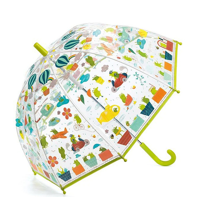 LOTUS Kids Clear and Transparent Frog Umbrella with Easy Grip Handle Dome Bubble Umbrella Windproof for Children