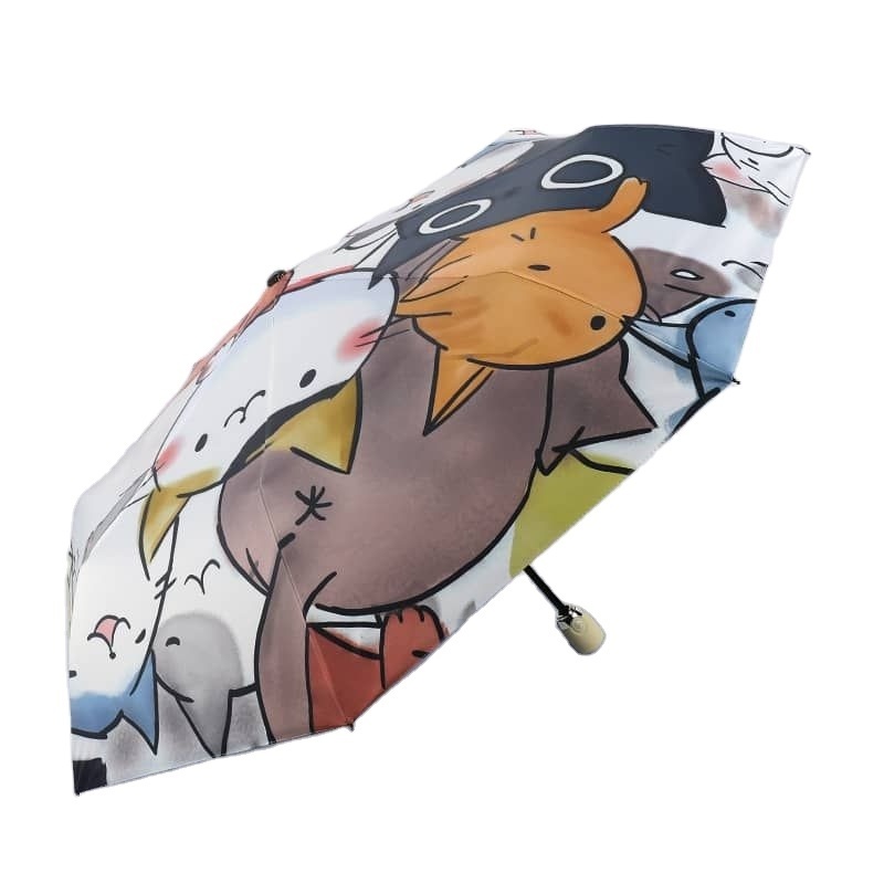 Lotus Women Custom Uv Cute Rain And Shine Dual-use Folding Umbrella Dogs And Cats Animal Print Umbrella