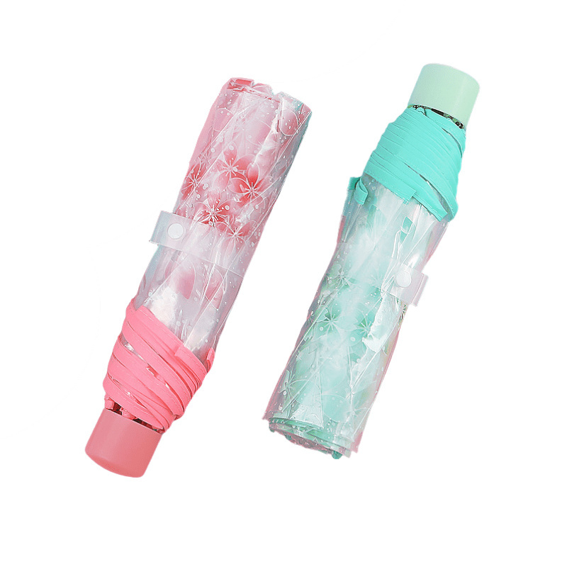 Wholesale Custom Logo Clear  Floral Fold Umbrella Transparent Rain 3 Folding Umbrella For Women