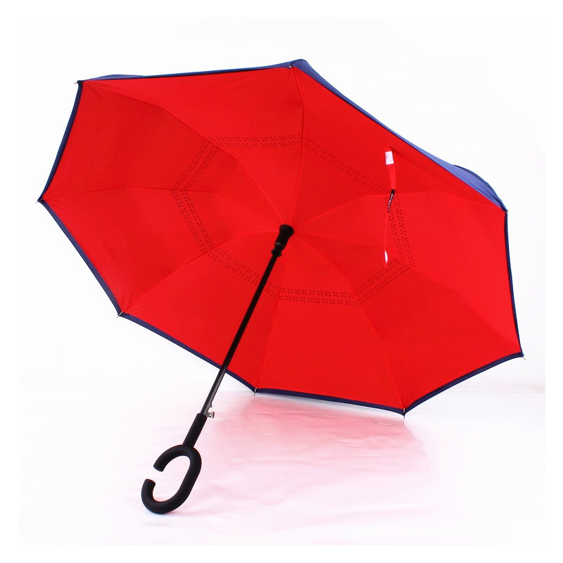 Wind Resistant Hands Free Inside Out C Handle Smart Upside-Down Double Layer Windproof Reverse Inverted Umbrella For The Rain