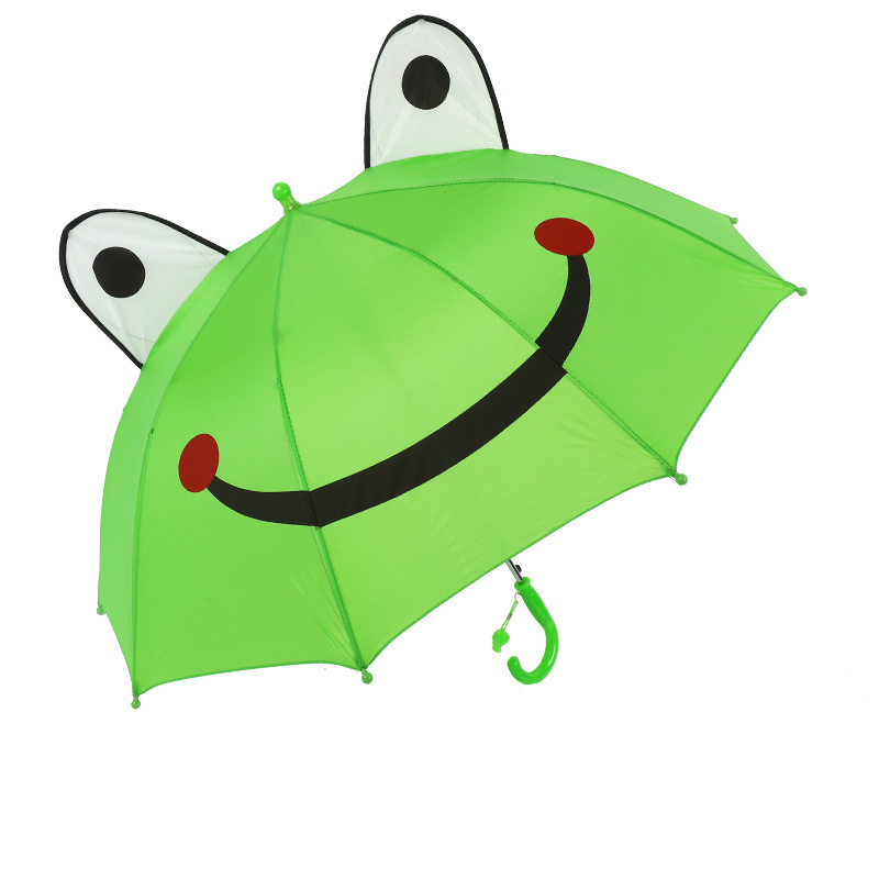 Frog Animal Handle Ears 18 Inches Manually Open Cartoon Children's Umbrella Frog Children'S Ear Shape Small Size Kid Umbrella