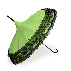 green color 190T Pongee Purple silksecreen printing waterproof high quality pagoda umbrella windproof