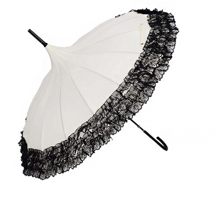 New product Curved handle lace pagoda straight umbrella high quality no minimum wholesale pagoda umbrella