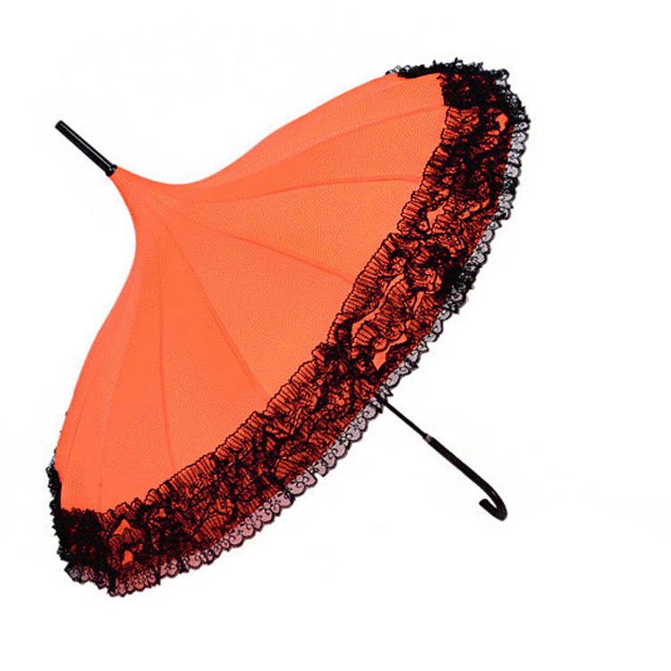 New product Curved handle lace pagoda straight umbrella high quality no minimum wholesale pagoda umbrella