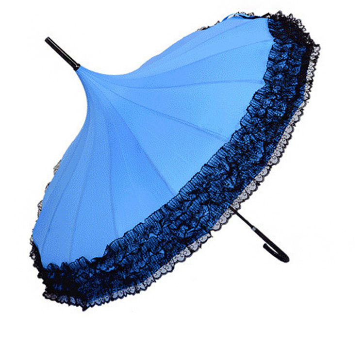 New product Curved handle lace pagoda straight umbrella high quality no minimum wholesale pagoda umbrella