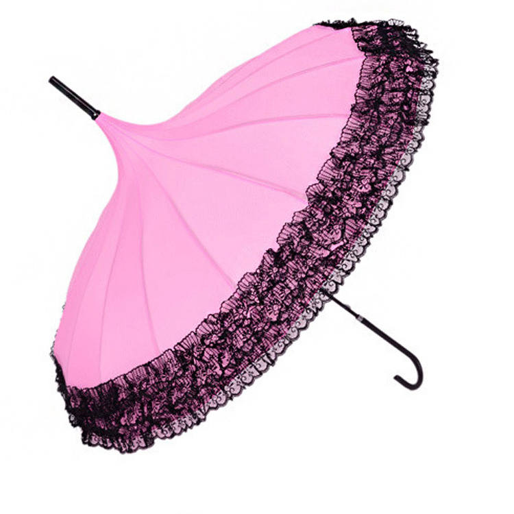 New product Curved handle lace pagoda straight umbrella high quality no minimum wholesale pagoda umbrella