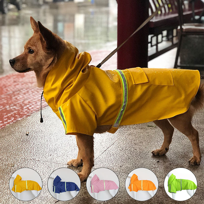 Hot Sale Pet Yellow Stripe Large Dog Raincoat With Hood Large Dog Rain Coat Jacket Reflective Adjustable Pet Dog Raincoat