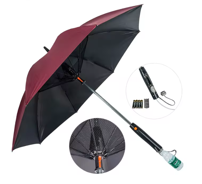 Outdoor Mist Cooling Straight Umbrella Custom Golf Umbrella with Fan Inside and Water