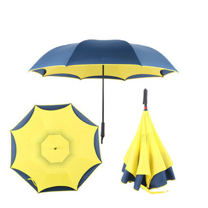 High Quality Custom Windproof Waterproof Reverse Double Umbrella Manual Double Layer Inverted Reverse Umbrellas with Logo