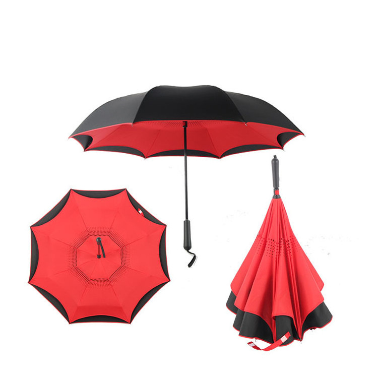 High Quality Custom Windproof Waterproof Reverse Double Umbrella Manual Double Layer Inverted Reverse Umbrellas with Logo