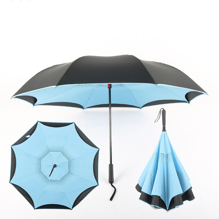 High Quality Custom Windproof Waterproof Reverse Double Umbrella Manual Double Layer Inverted Reverse Umbrellas with Logo