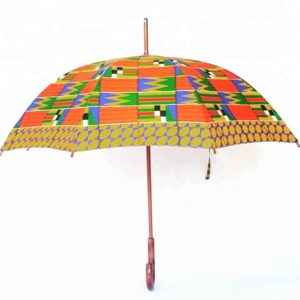 New Design African Umbrella Windproof UV Ankara Printing Sun Umbrella with Wood Handle