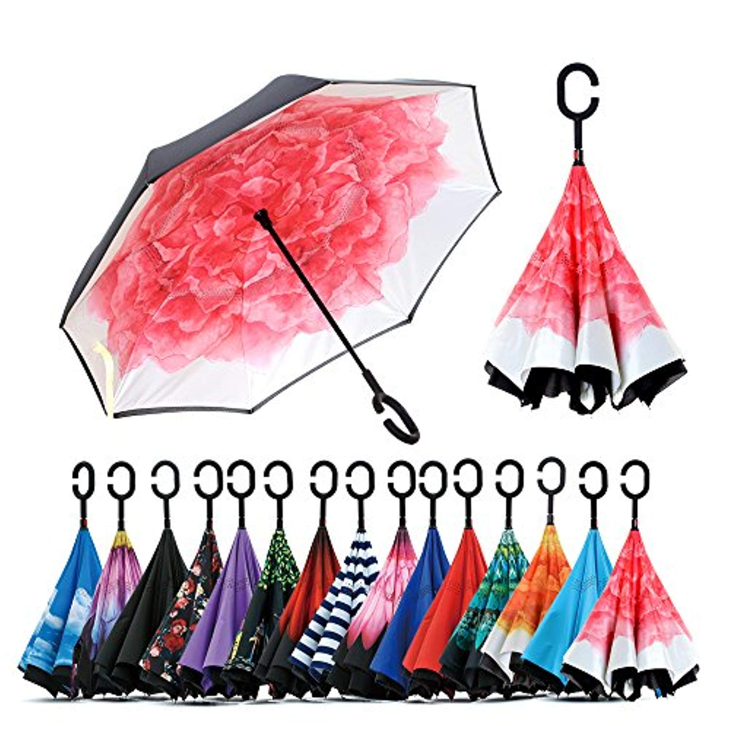 Rain Proof Custom Hands Free Windproof Reverse Invert Umbrella Double Layer 49