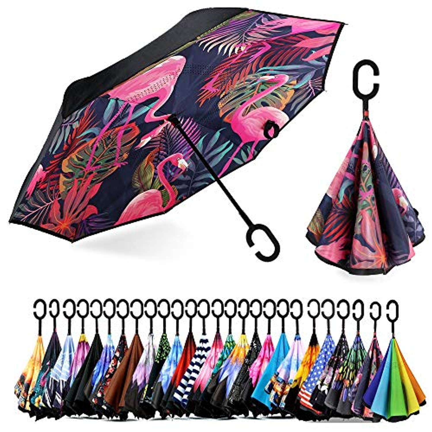 Rain Proof Custom Hands Free Windproof Reverse Invert Umbrella Double Layer 49