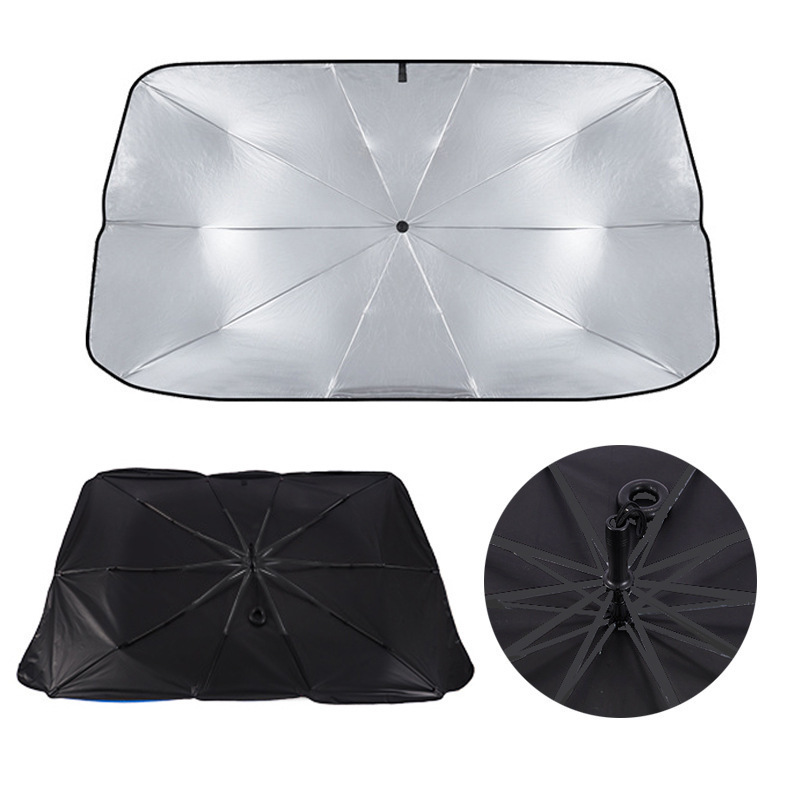 Fast Delivery 2 Sizes Black Steel Material Durable Front Window Car Portable Sun Shade Windshield Umbrella Sunshade For Car