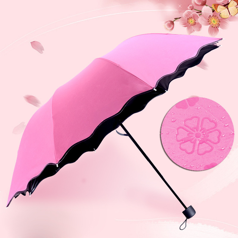 Ladies sunshine umbrella blossoms in water changes color parasol umbrella triple fold black rubber sunscreen UV woman umbrellas