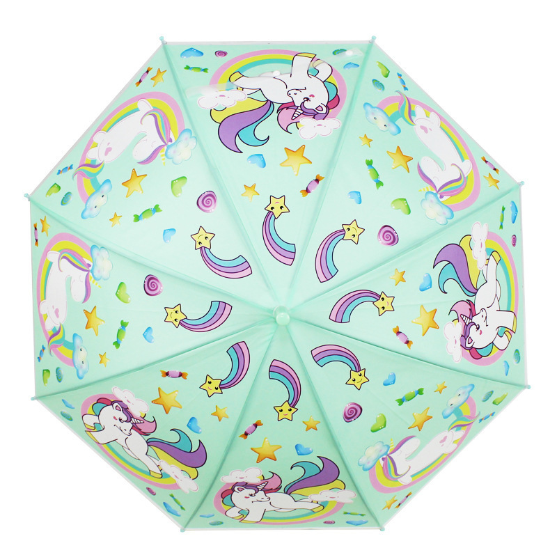 Transparent Edge Kids Umbrella Unicorn Semi-Automatic Long Handle Children Cute Rain Umbrellas for Girls and Boys