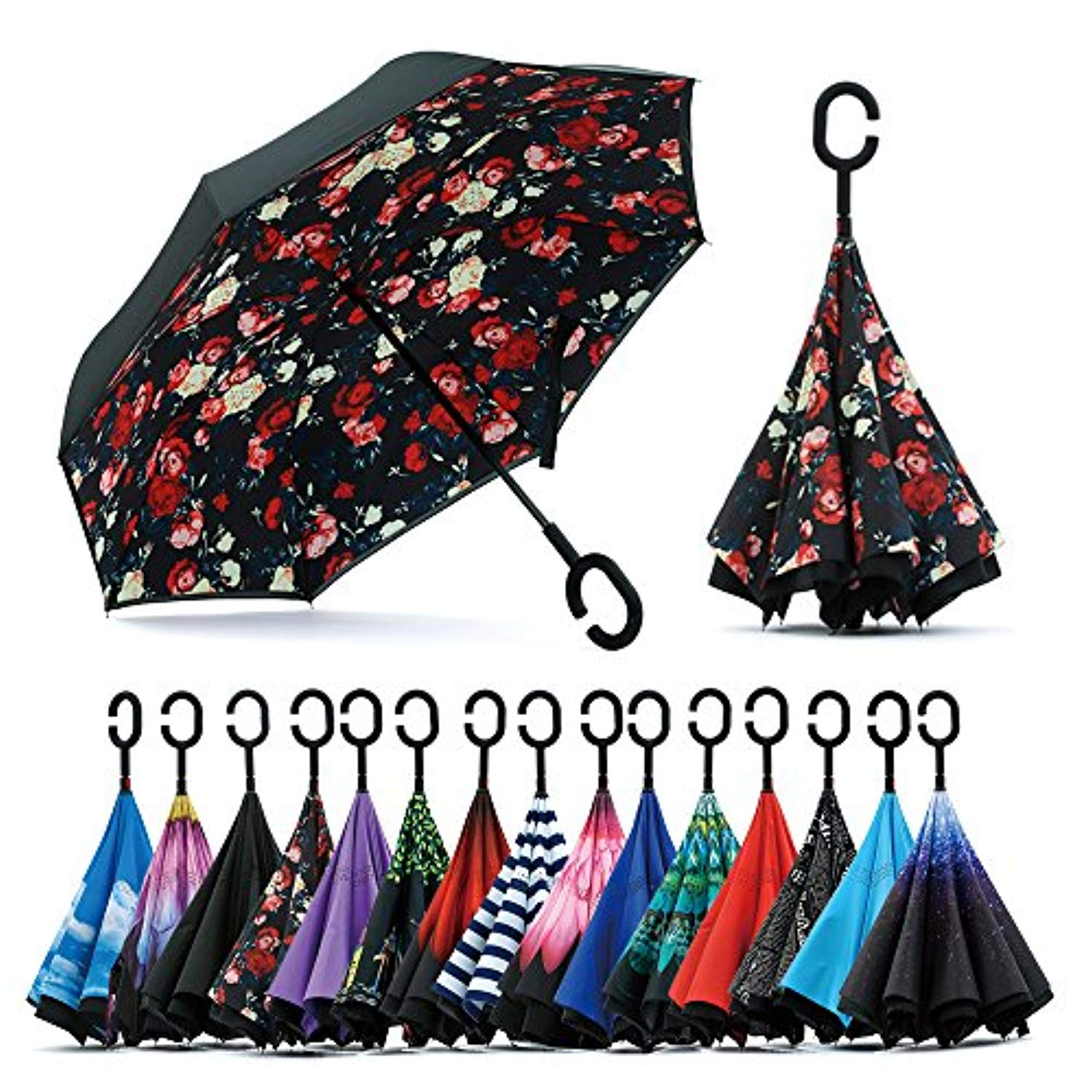 Rain Proof Custom Hands Free Windproof Reverse Invert Umbrella Double Layer 49