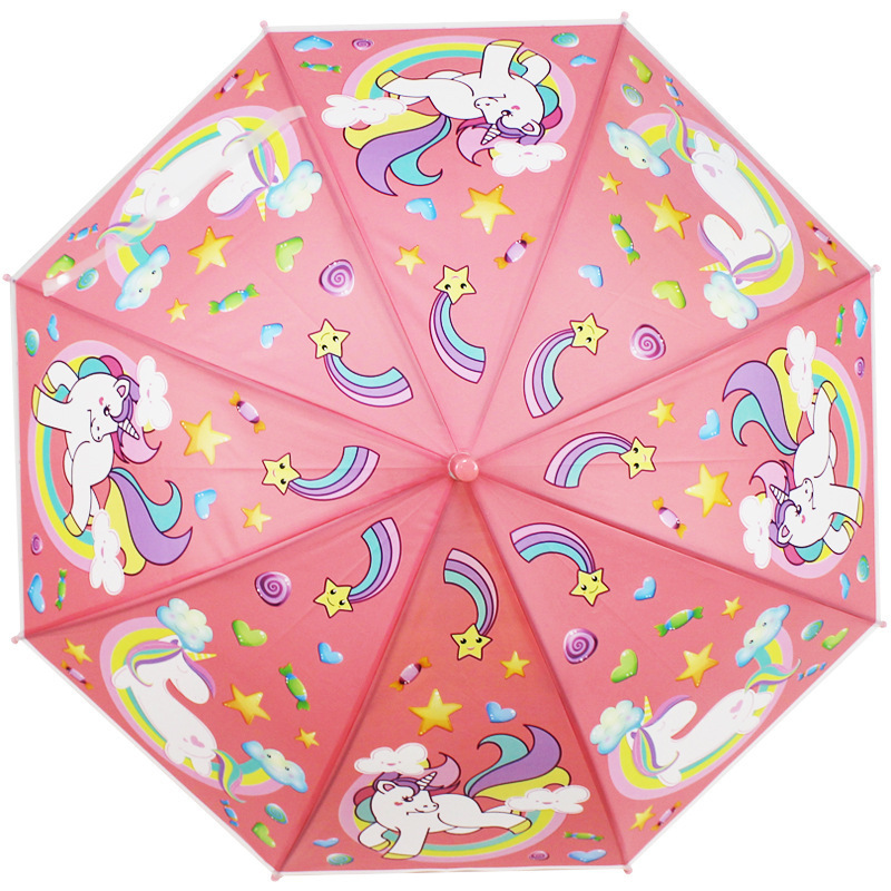 Transparent Edge Kids Umbrella Unicorn Semi-Automatic Long Handle Children Cute Rain Umbrellas for Girls and Boys