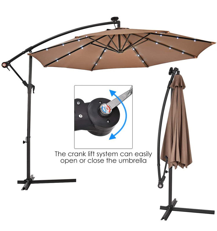 Light Brown 10ft Outdoor Patio Umbrella,Solar Led Lighted Sun Shade Market Umbrella With Hanging Cover