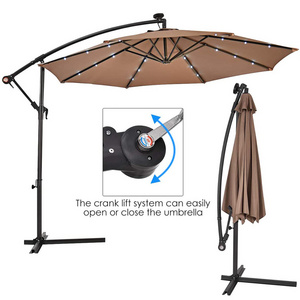 Light Brown 10ft Outdoor Patio Umbrella,Solar Led Lighted Sun Shade Market Umbrella With Hanging Cover