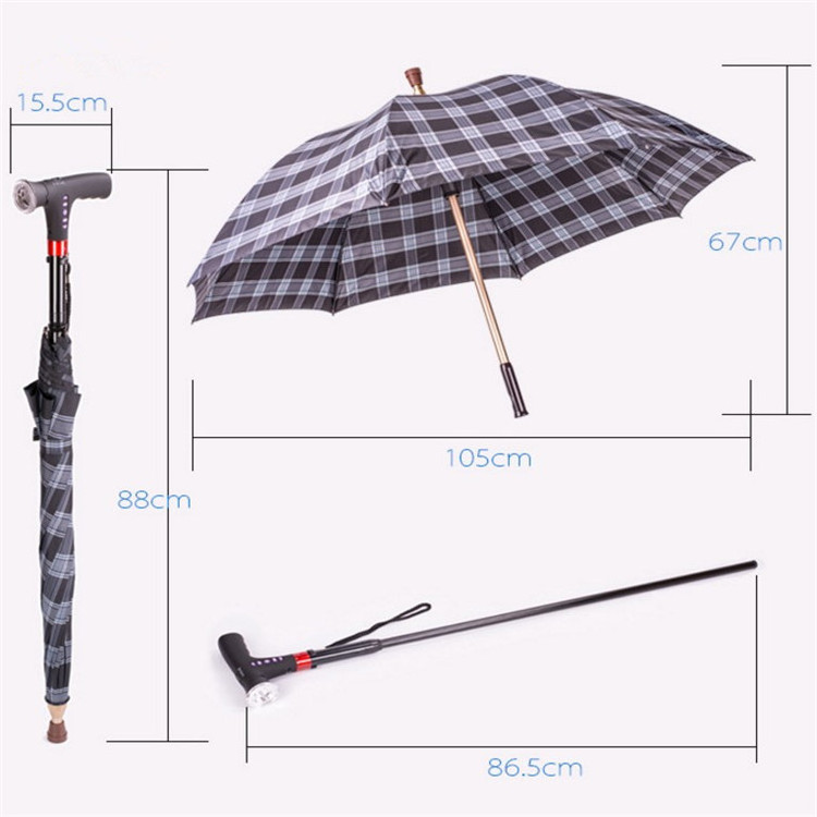 Old Man's Cane Umbrella With Lights And Music,safety Multi-function Mp3 Led Flashlight Umbrella