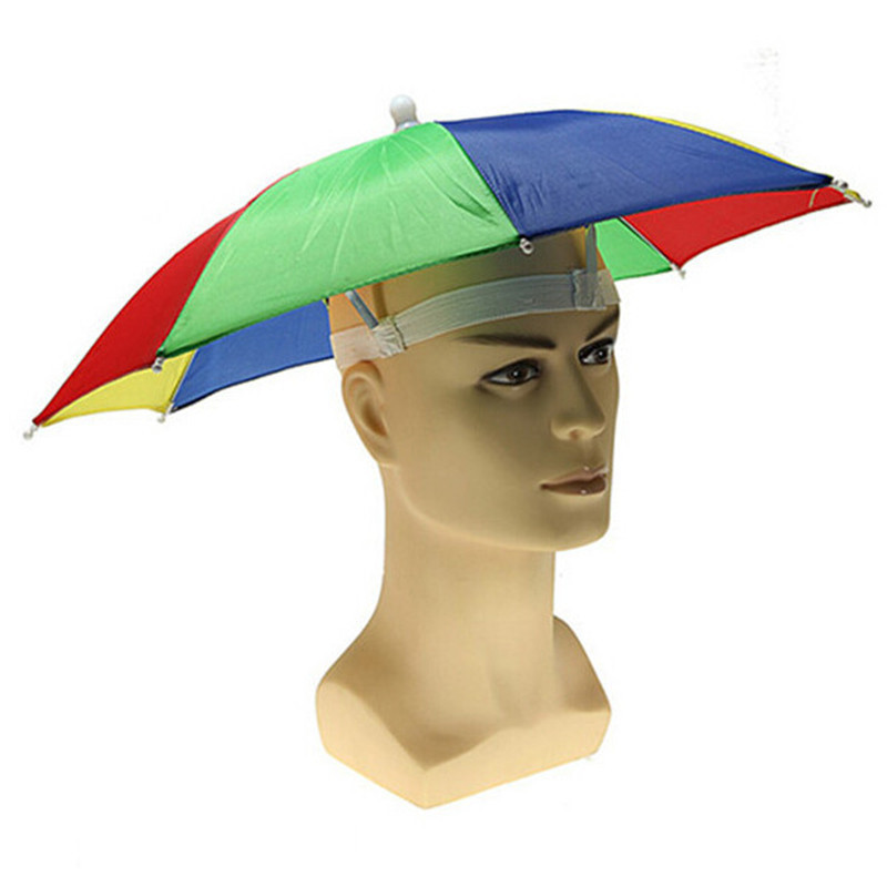 Factory Direct Sales High Quality Colorful Promotion Fishing Umbrella Hat Head  Funny Rainbow Waterproof Umbrella