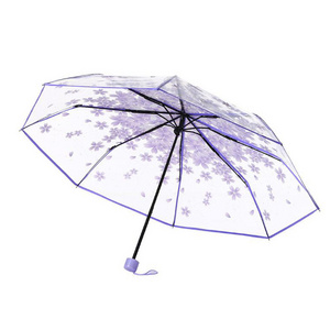 hot selling cherry blossom transparent clear rain umbrella