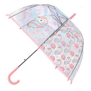 Promotional Simple Fashion Auto 0pen Transparent Lovely Unicorn Children Long Handle Clear Umbrella