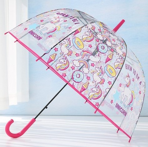 Promotional Simple Fashion Auto 0pen Transparent Lovely Unicorn Children Long Handle Clear Umbrella