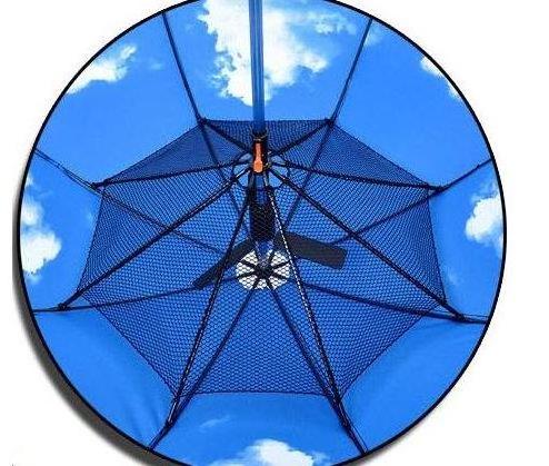 New invention nylon fanbrella straight  umbrella with fan and water  fabric